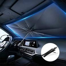 Premium silverfärgad solskydd för bilen - Värmeisolering och UV-skydd för framrutan, upprullningsbar design för enkel förvaring - För alla bilmodeller - Titan Silver (stor,små)