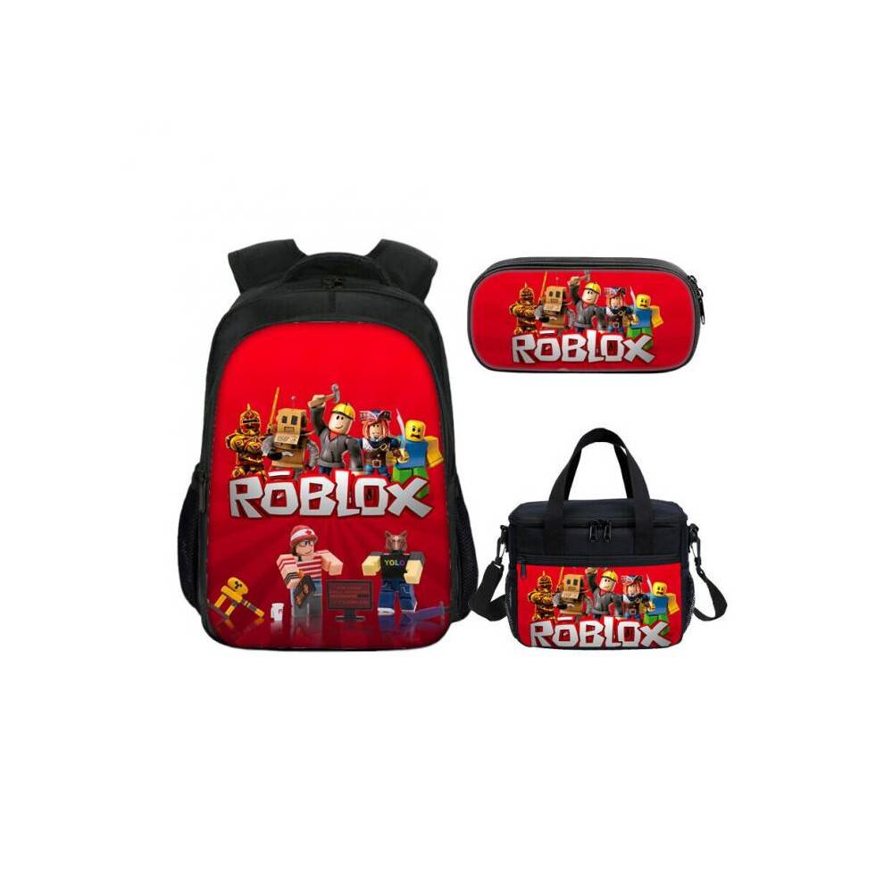 (Blue only Backpack) (Red 3PCS Bags) 3pcs ROBLOX Game School Bag Backpack Student Casual Backpack