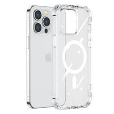 Magnetfodral för iPhone 14, pansarskal med krokar och stativ, genomskinlig