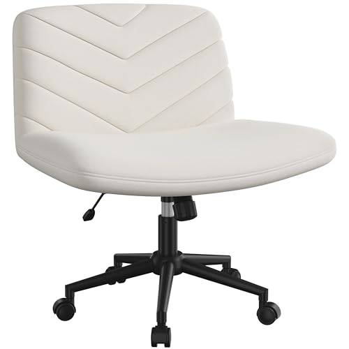 Yaheetech Kontorsstol med hjul, ergonomisk skrivbordsstol med bred sittkudde, justerbar höjd snurrstol med mellanryggstöd, skräddarstol för kontor och sovrum, beige