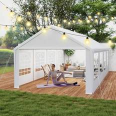 Stabilt partytält 3x4/6 m, 4x6/8 m med 170 g/m² PE-tak och 130 g/m² sidopaneler med fönster – Väderbeständigt trädgårdspaviljong för trädgårdsfester, - Vitt (3x6m,3x4m,4x6m,4x8m)