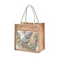 Mnsruu säckväv jute tygväska söt koala träd återanvändbar livsmedel shoppingväska strand tygväska för kvinnor flickor brudtärna bröllop skola 25 x 25 x 18 cm, C627, X-Small