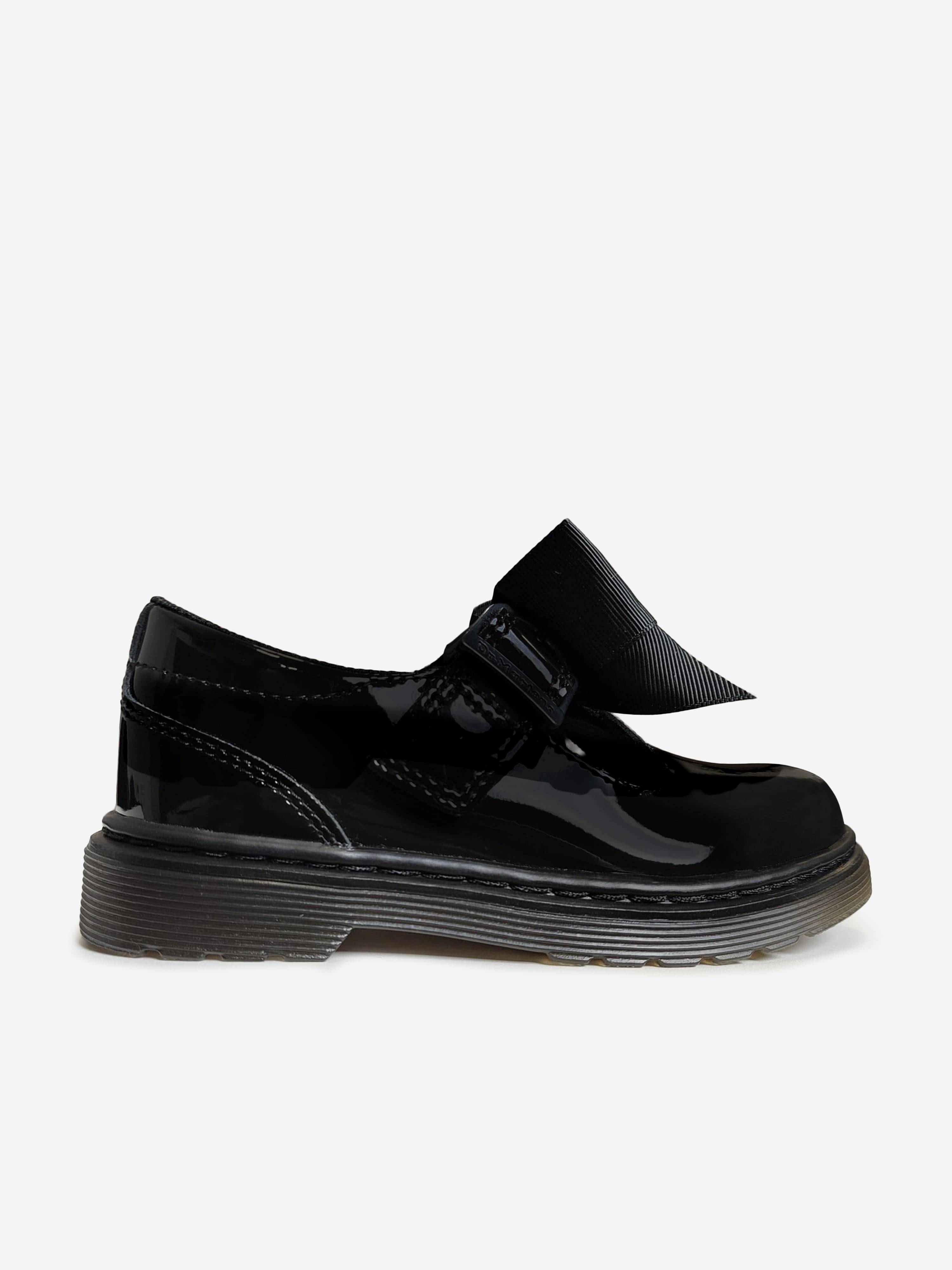 Dr Martens Girls Polley II Bow Patent Leather Shoes in Black - Black / EU 28.5 UK 10.5