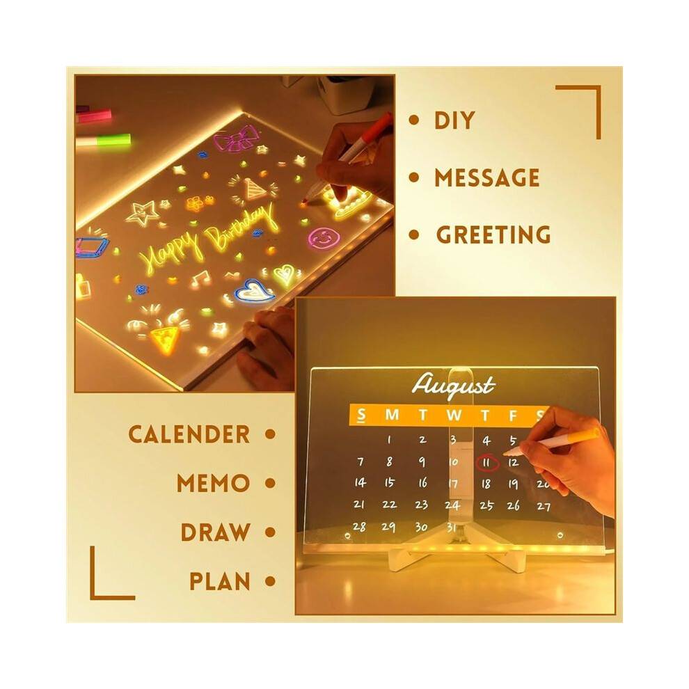 LED Note Board with Colors, 2025 Glowing LED Drawing Board for Kids, LED Not Board with Stand and 7 Color Markers S