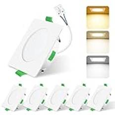 ALUSSO LIGHTING Dimbar infälld LED-spotlight, 4 W 310 lumen badrumspot IP44,3CCT 3 000K 4 000K 6 500K justerbar färgtemperatur, plats för badrum, vardagsrum, kök, set med 6, vit, fyrkantig