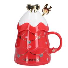 500ml Large Capacity Christmas Cup Ceramic Tea Milk Cup Coffee Mug with Lid Spoon for Home Holiday L