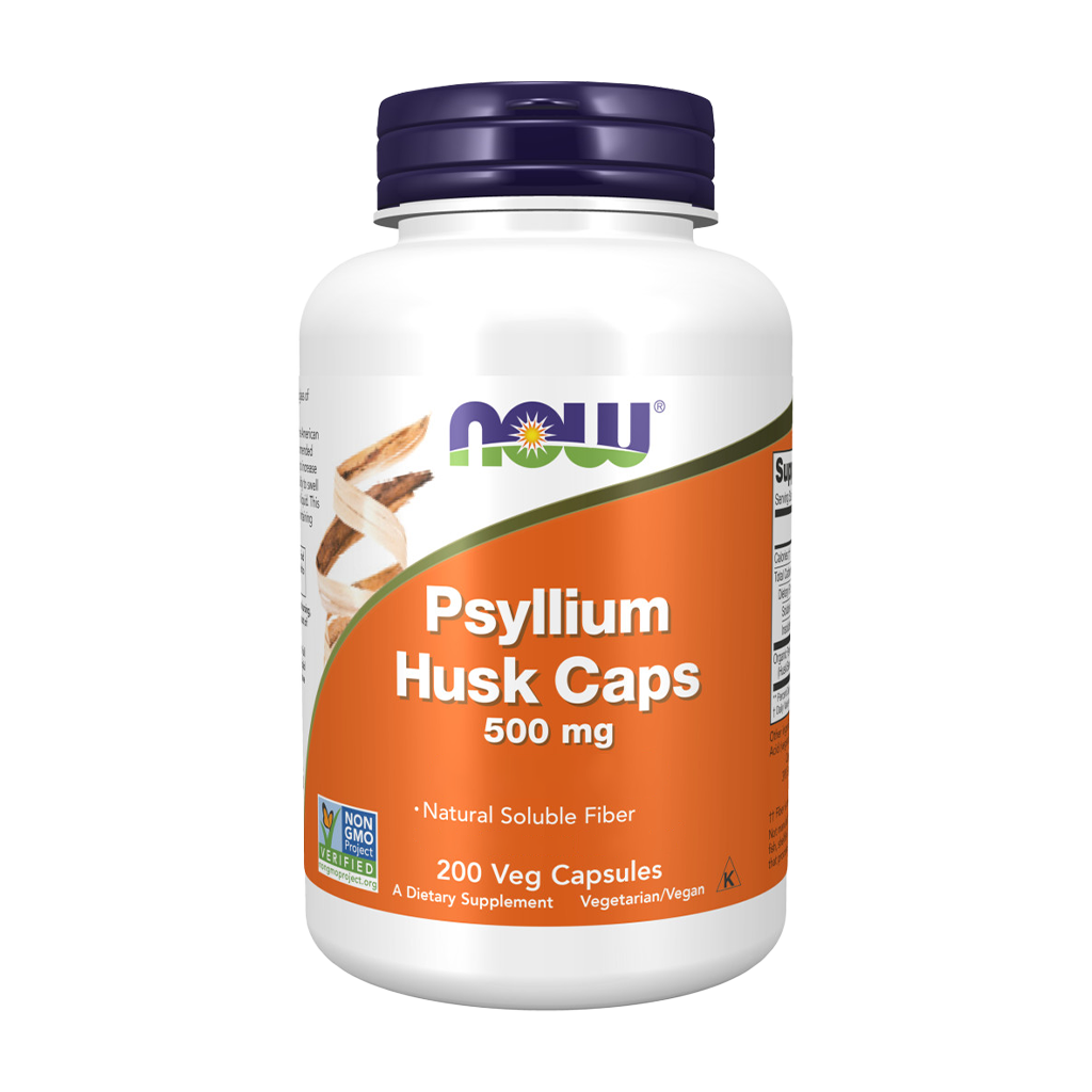 NOW Foods Psyllium Husk 500 mg | 200 Kapsler | Naturlige opløselige fibre i vegansk kapselform