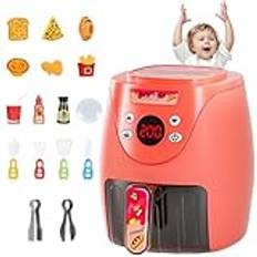 Toy Air Fryer med 15stillbehör Kakor Maker Toy With Music & Lights Color Changing Foods Kitchen Toy For Aelled 3+ Kids Kitchen Set,