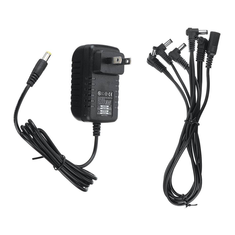 Mosky DC 9V 1A Gitarr Pedalnätdel Adapter Tip Negativ med 5-vägs Daisy Chain-strömkablar för Effektpedal