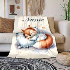 TEMU Customizable Name Large Polyester Blanket With Cute Sleeping Squirrel Design – Soft, Warm, And Versatile For Sofa, Bed, Travel, Camping, Office Chair – Ideal Gift For All Seasons