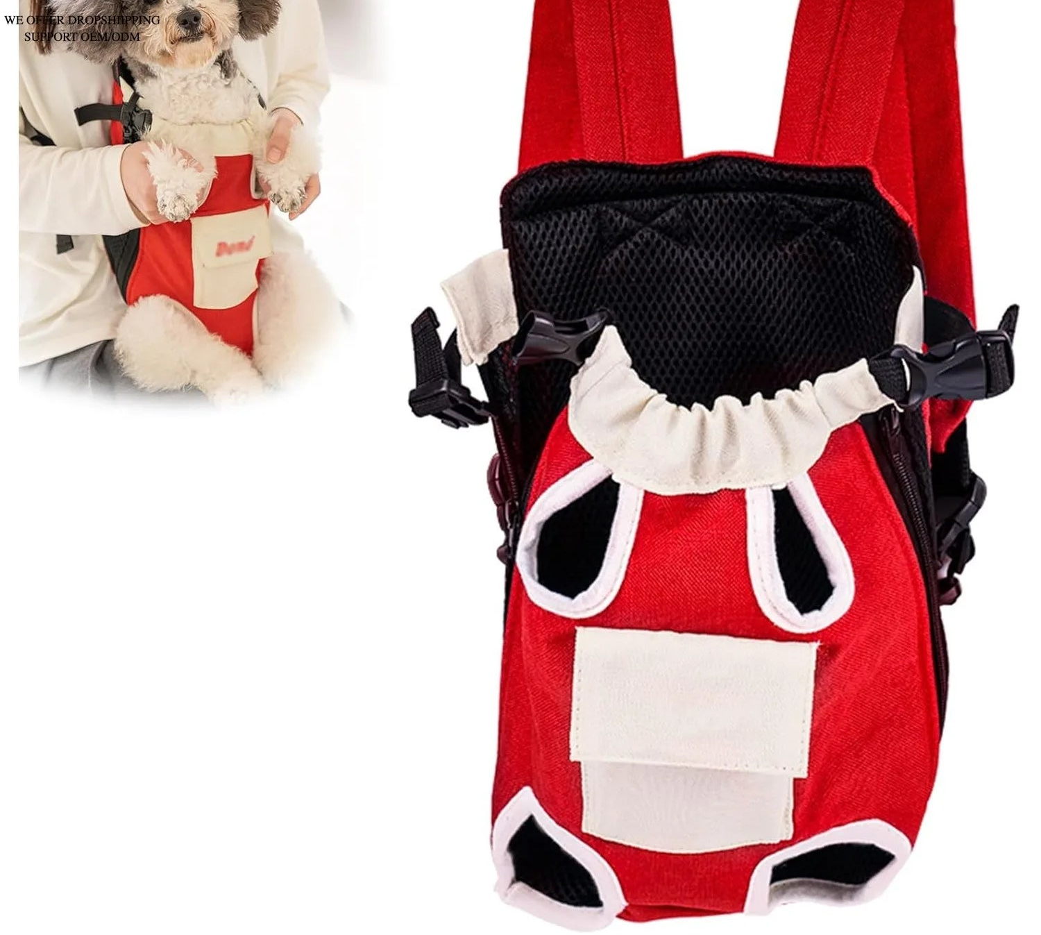 Hands-Free Front & Back Pet Carrier Backpack for Cats & Dogs - Red / 7-10KG (7-10KG)