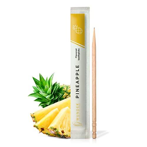 Wunder tandpetare med smak - 100 tandpetare individuellt förpackade - i 7 uppfriskande sorter - skonsam munhygien - fräsch andedräkt - individuellt förpackade tandpetare med smak (ananas)