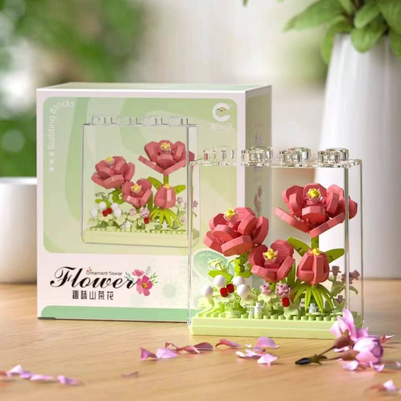 Creative Microgranules Bouquet Rose Sunflower Flower Mini Particles Building Blocks Assembled Bricks Girl Gift Home Ornament No Box