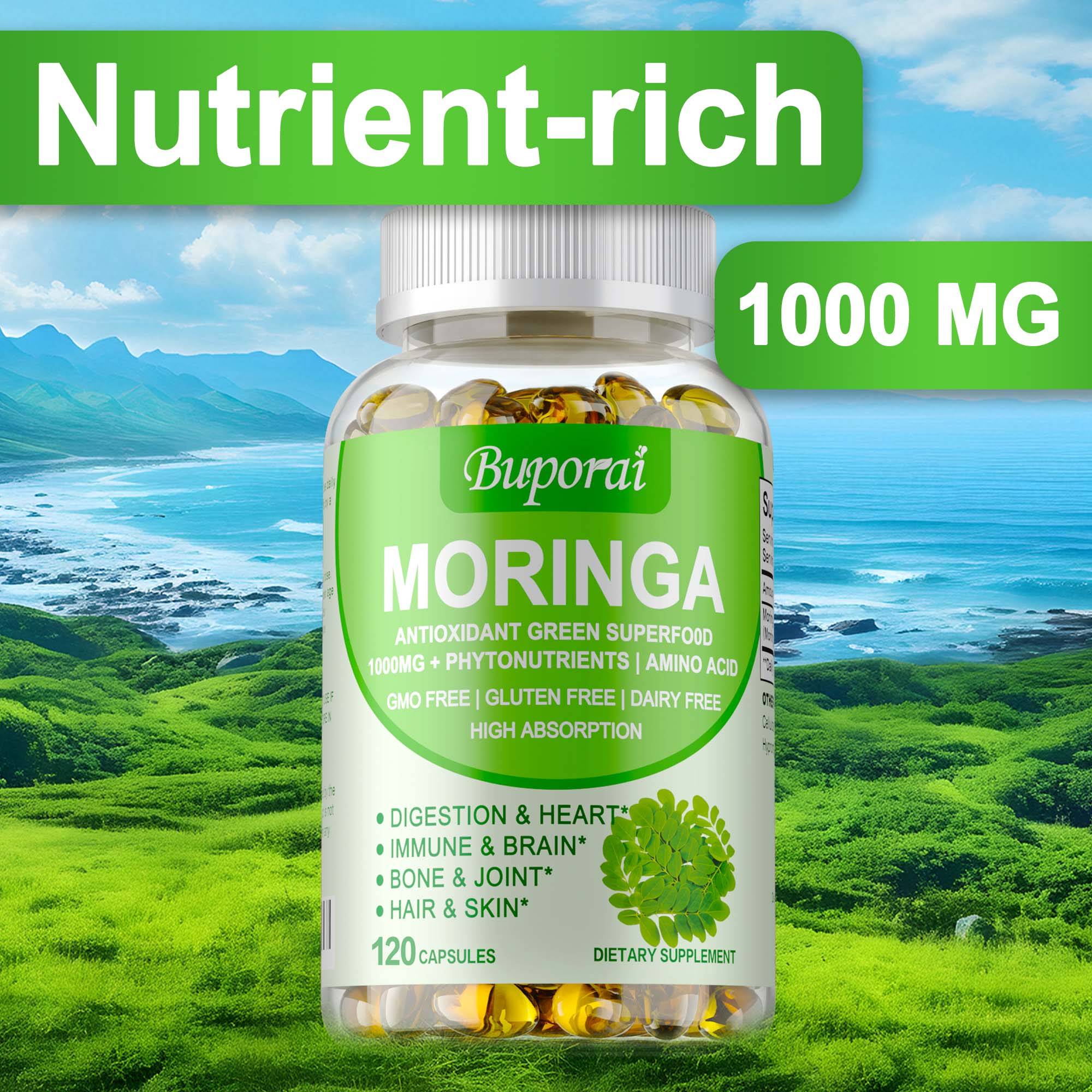 Moringa kapslar 1000 mg - Stöd för ben och leder, Stöd för matsmältnings- och hjärthälsa