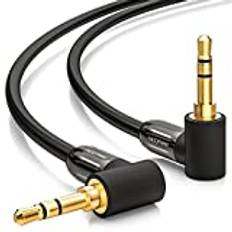 deleyCON 5m Jackkabel 3,5mm AUX Kabel Stereo Ljudkabel Jackkontakt 90° Vinklad för PC Laptop Mobiltelefon Smartphone Sufrplatta Bil Hi-Fi-Mottagare Svart