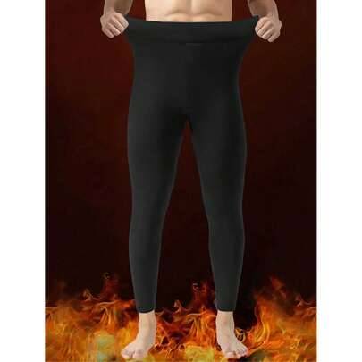 1 st. herrfodrade termoleggings - tjocka ullbyxor höst/vinter, smala byxor med resår i midjan svart sport (L,M,S,XL)