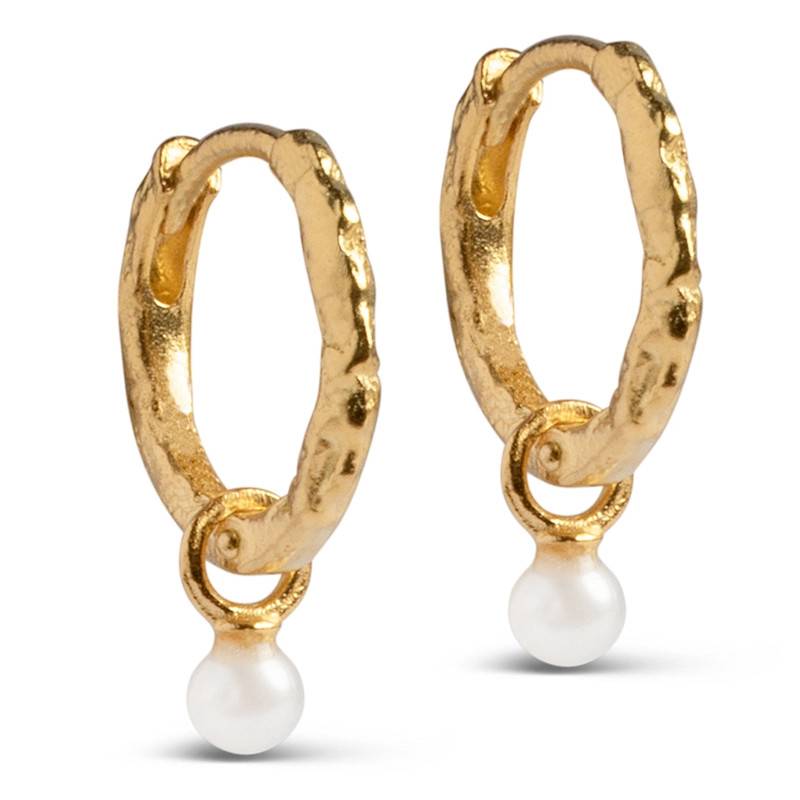 13 mm Enamel Belle Pearl hvid creoler i forgyldt sølv - Hvide øreringe