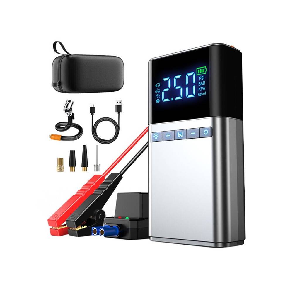 Portable Car Jump with Air Compressor, 12V Battery Pack for Gas/ Engines, Digital Display, LED Lights