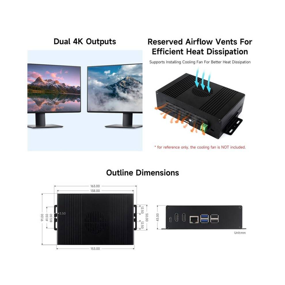 M.2 NVME PCIE Case for Raspberry Pi 5, Aluminum Alloy Case, with PCIe to M.2 Board, Support PCIe Extending to M.2