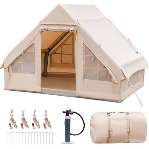 Uppblåsbara Tält för Camping - 3-5 Personers Air Cabin Med Pump, 4-Säsongs Vattentäta, Vindtäta Stora Lufttält, Pop-Up, Utomhus Oxford, Glamping, Enkel Installation