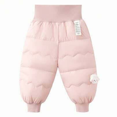 Unisex långa dunbyxor för småbarn, fluffiga och varma, mysiga och mångsidiga utgångsbyxor för pojkar och flickor, höst och vinter - rosa (7Y,8Y,5Y,3-4Y,18-24M,9-12M,6-9M)