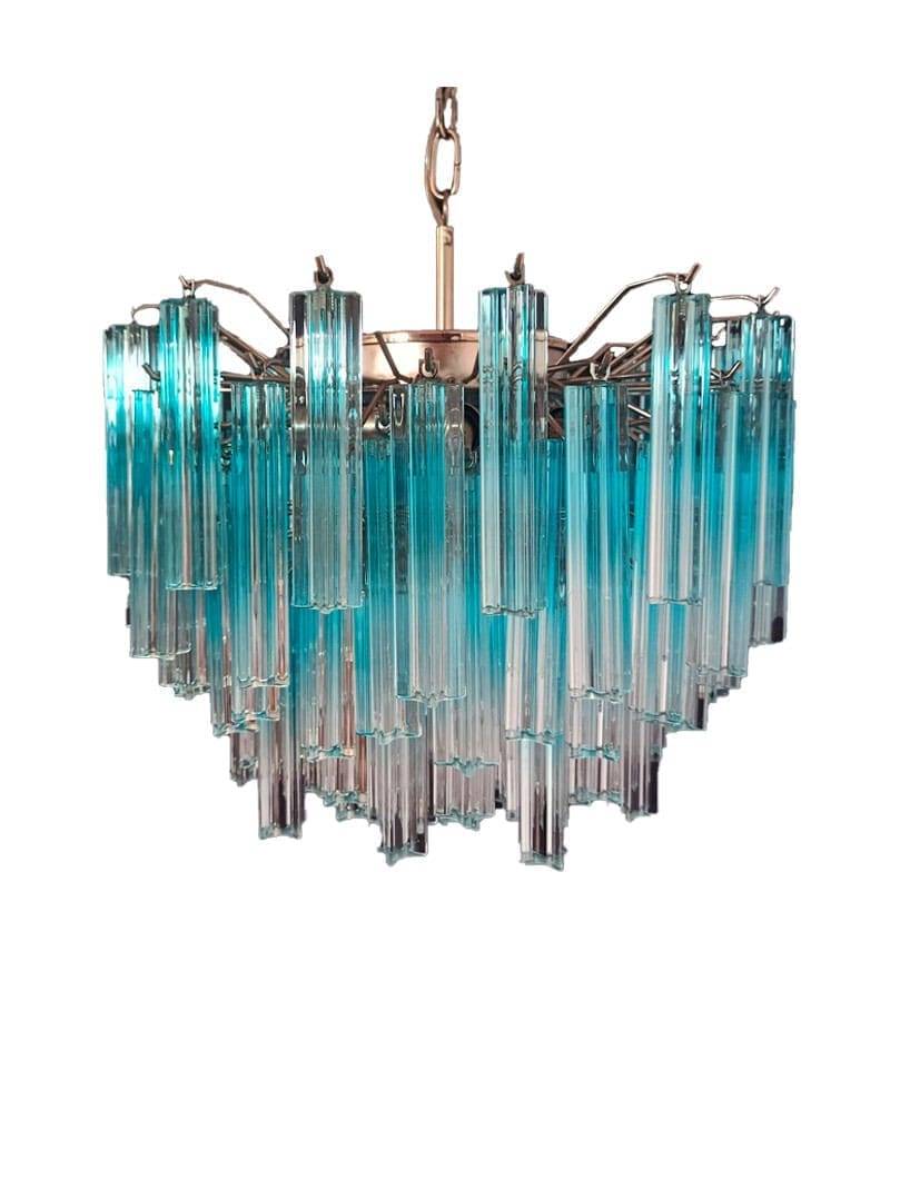 Murano Lysekrone - 107 prismer - Blå Krom blank