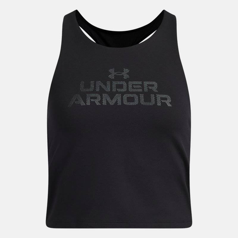 Under Armour Motion Branded Girls' Crop Tank Black / Mod Gray YXS (122 - 127 cm)