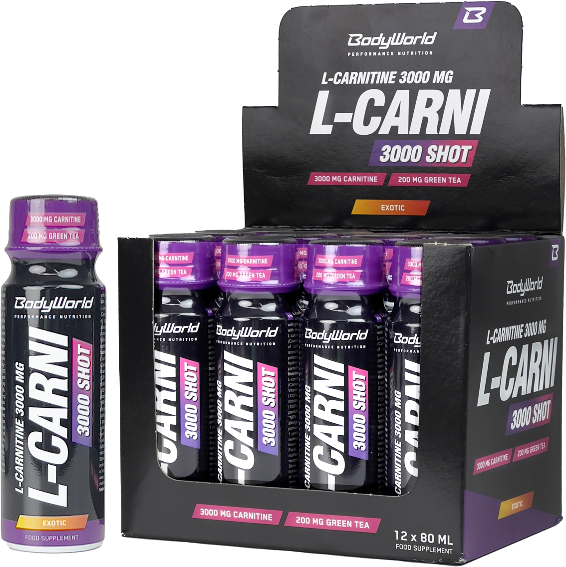 12x BodyWorld L-Carnitine 3000 Shot 80 ml exotisk