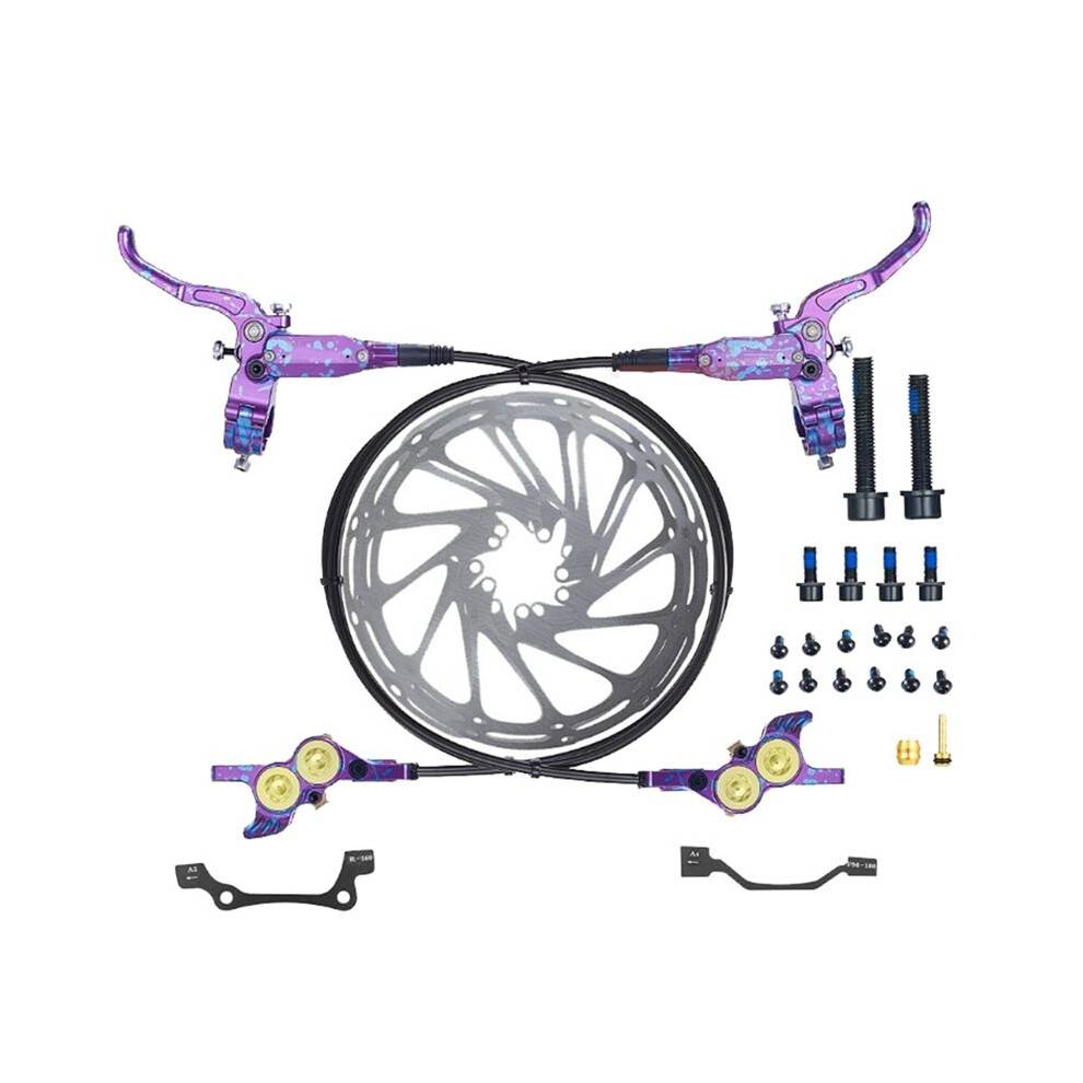 FV4 Mountain Bike Hydraulic Disc Brake Kit 4 Piston Front Rear Brake Aluminum