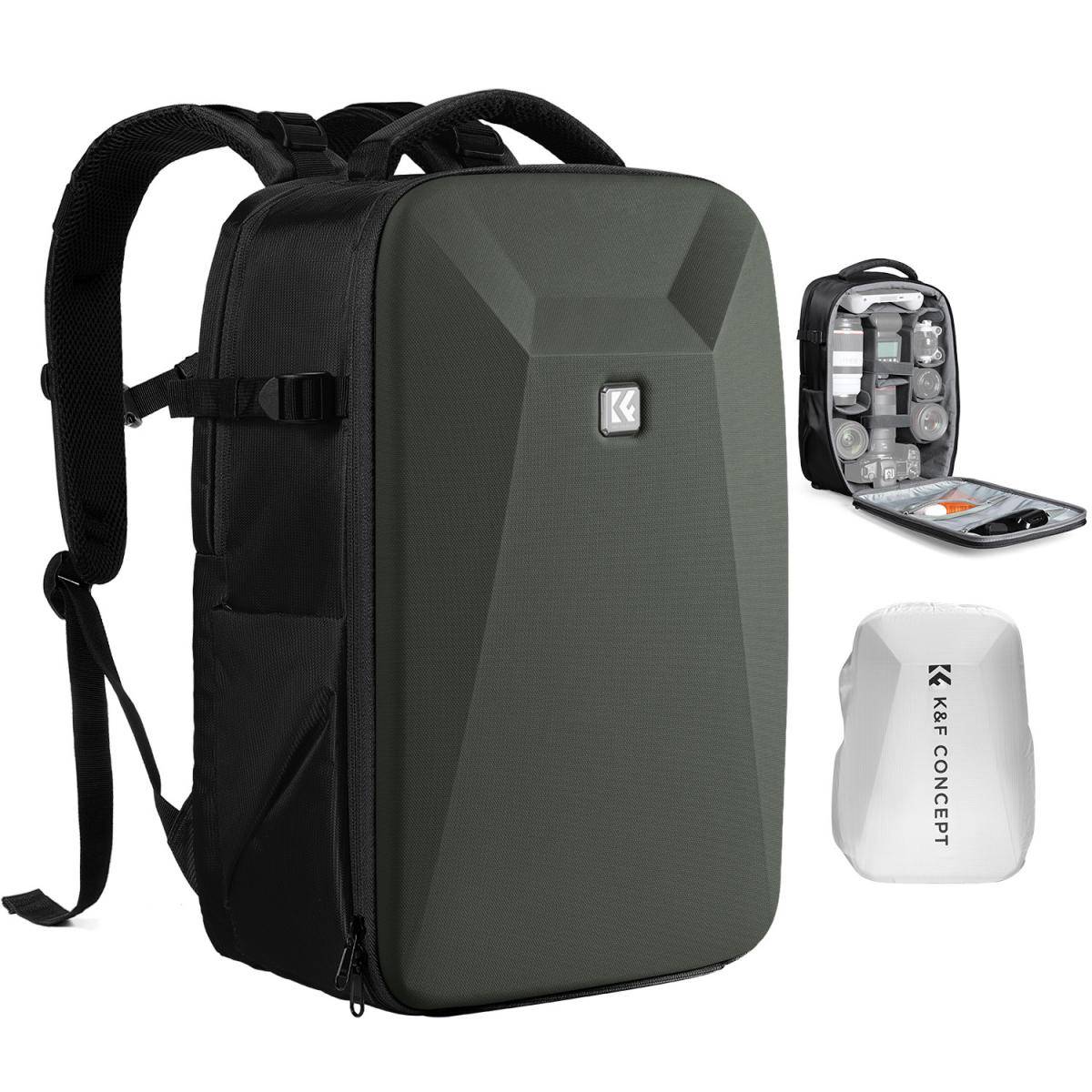 KENTFAITH KENTFAITH Camera Backpack, Hardshell DSLR Photography Camera Bag with 15-15.6 Inch Laptop Compartment Waterproof Camera Case Compatible for Canon/Nikon/Sony/DJI Mavic Drone, Green