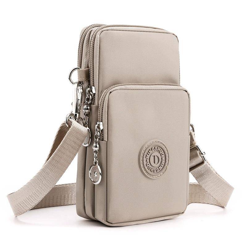 Liten crossbody-mobilväska för kvinnor, flerfickig, vattentät, miniskulderväska i nylon med 3 dragkedjefack för daglig resa