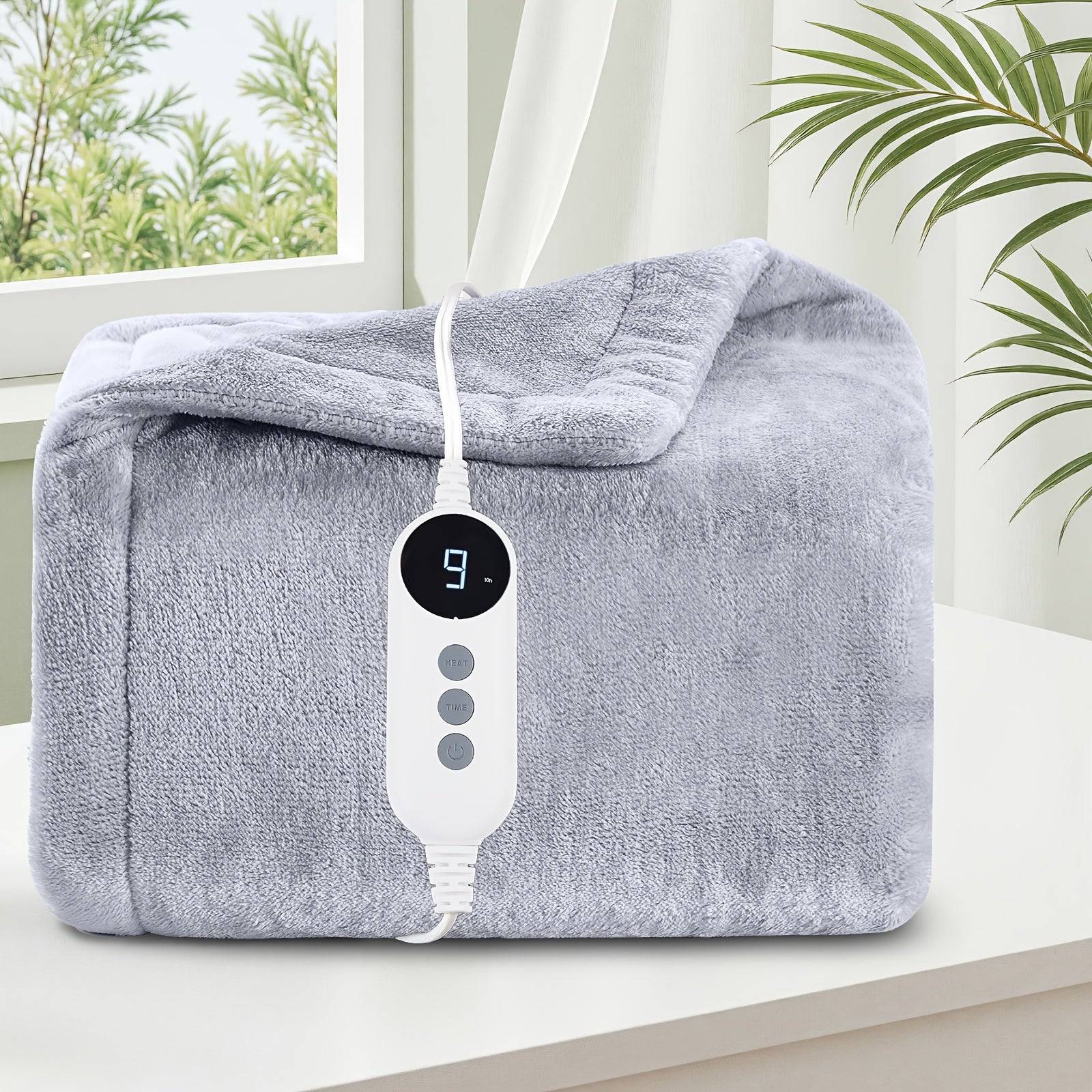 Cozy Warm Double-sided Flannel Heated Blanket With 9 Heating Levels & 2/4/6/10 Hours Auto Off - Light Gray / Throw(50"*60") one controller