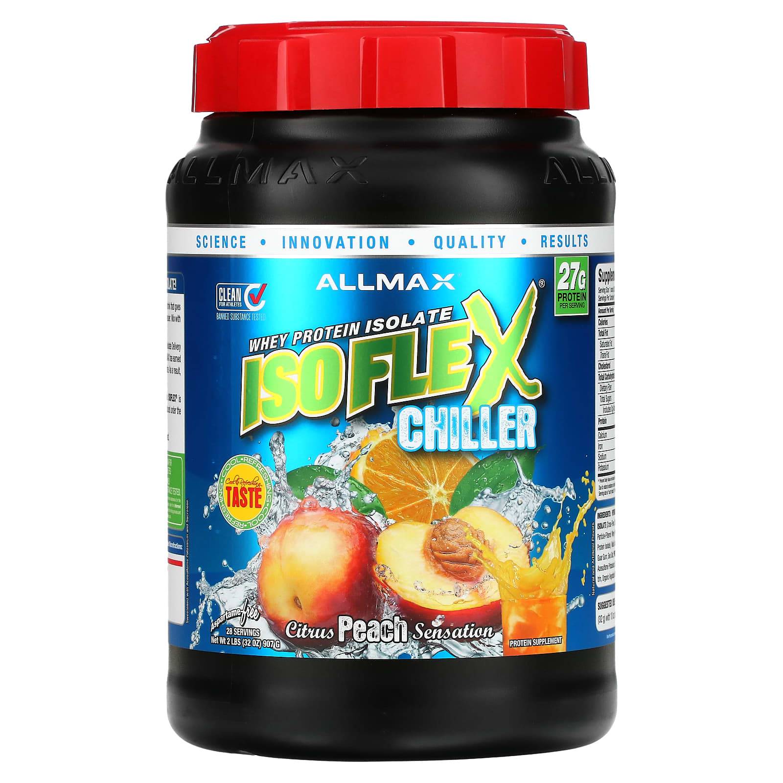 Isoplex Chiller, 100% Ultrapure Whey Protein Isolate (Wpi Ion Charged Particle Filtration), Citrus Peach Flavor, 2 Lbs (907 G)