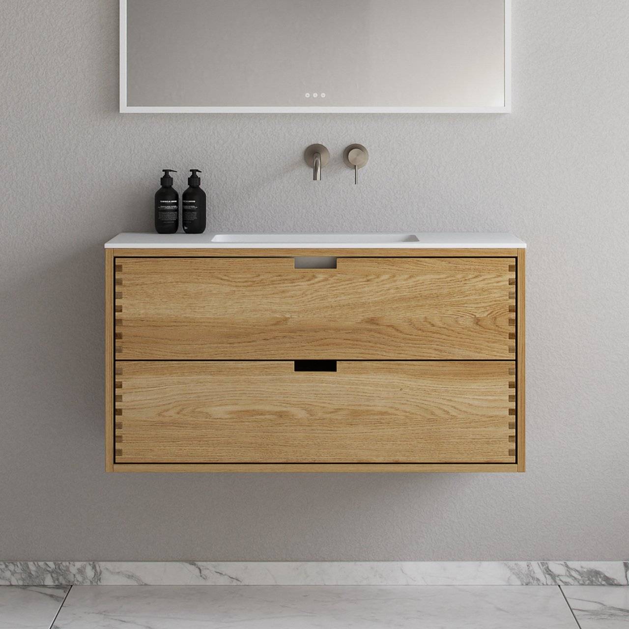CPH Tapwork Soho 100 - MKII Fingertappet Snedkermøbel i Natur Eg inkl Mathvid SolidTec® Vask Badeværelsesmøbel - fra Bad&Stil.