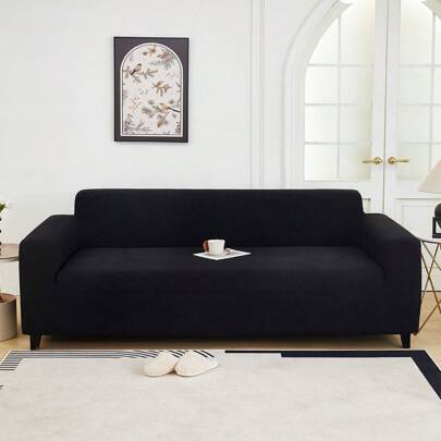1 st jacquard-sofföverdrag, tjockt kort plysch, elastiskt och halkfritt soffskydd, för alla säsonger, husdjurssäkert och fläckavvisande, avtagbart sof - Svart (Singel Set,2 Sits,3 Sits,4 Sits)