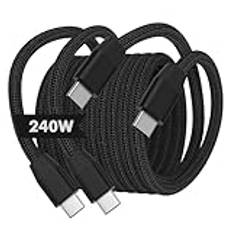 MoKo 240W USB C to USB C Cable, [2Pack, 10ft] Nylon Braided USB C Cable, Type C to C Cable Fast Charging Cord for iPhone 16/15/15 Pro/15 Plus/15Pro Max, MacBook Pro 2020, Samsung Galaxy S24, Black