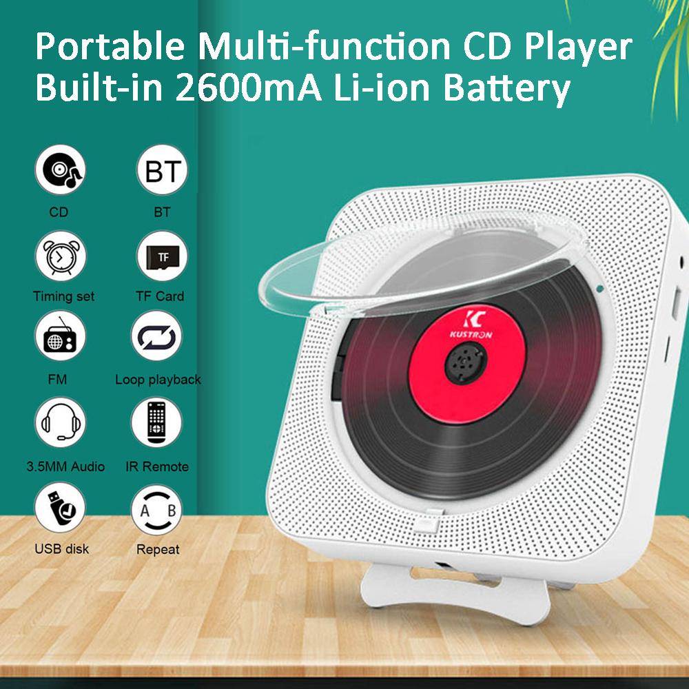 Bärbar Uppladdningsbar CD-spelare Bluetooth Aux Desktop Stereo Musikspelare Med Fjärrkontroll Radio USB TF-kort Uppspelning 2600mA Li-ion batteri. grö
