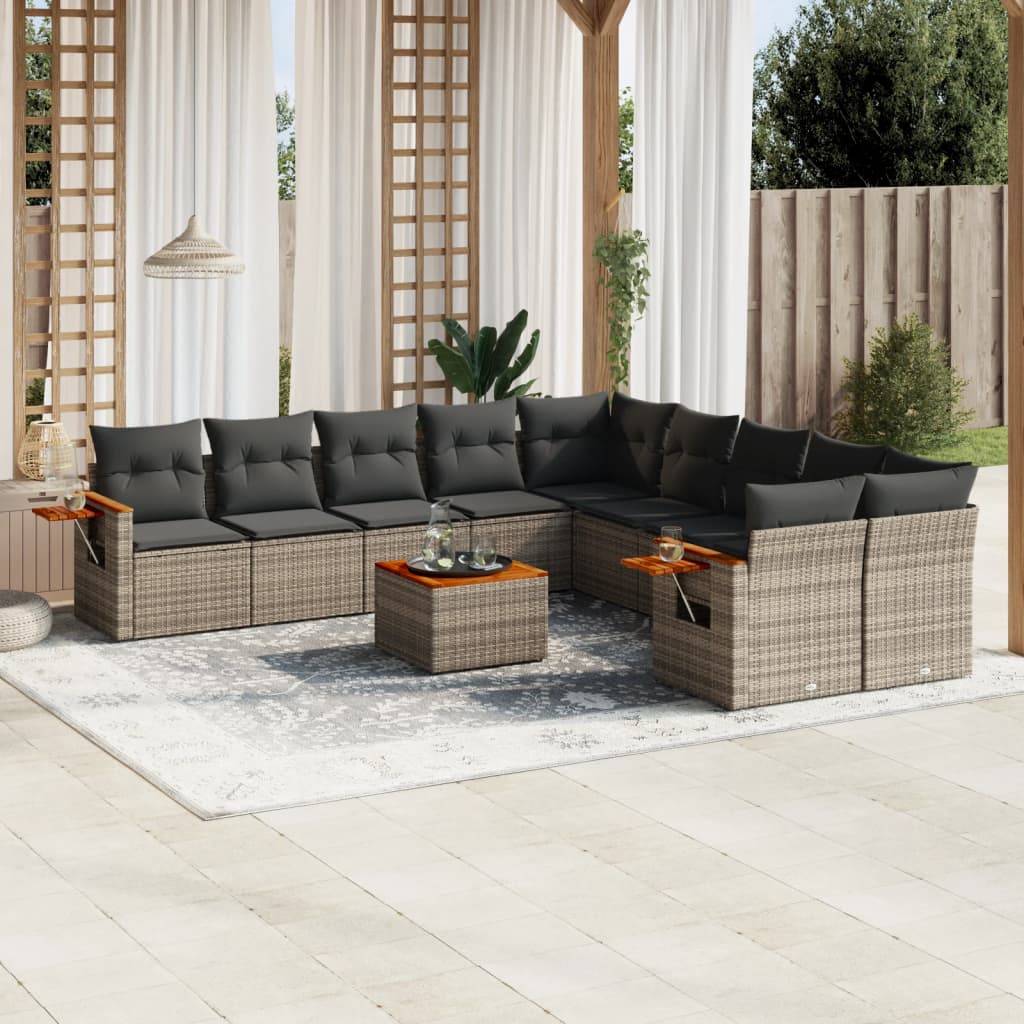 Sofasæt Til Haven 10 Dele Med Hynder Polyrattan - Grå / Med bord