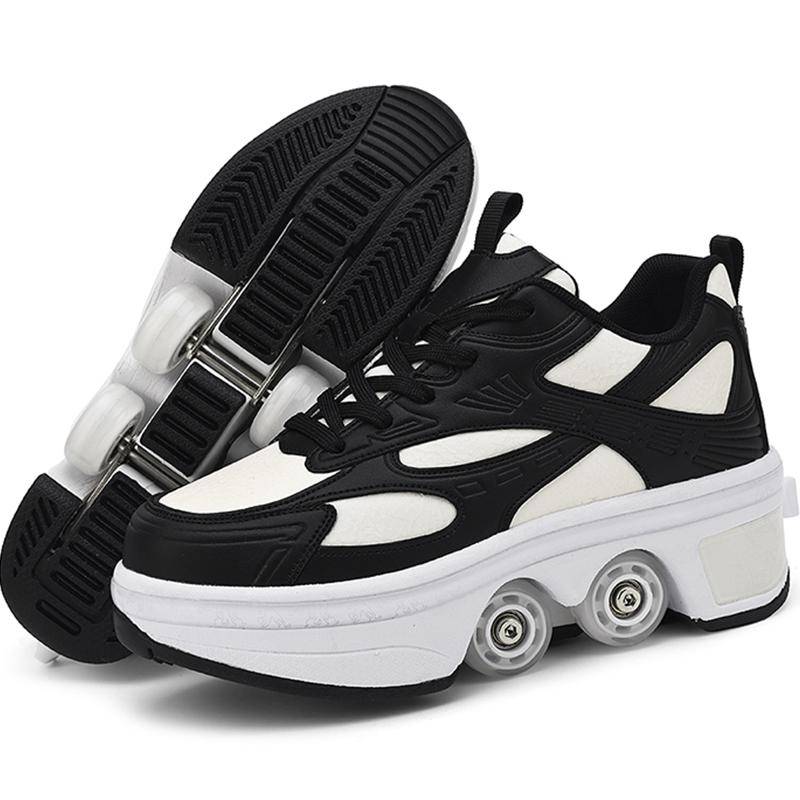 Tonåringar /Pojkar/Flickor Skateboard skor Fyra hjul Dubbel användning Rullskridskor Dubbelrad Gångskor vit