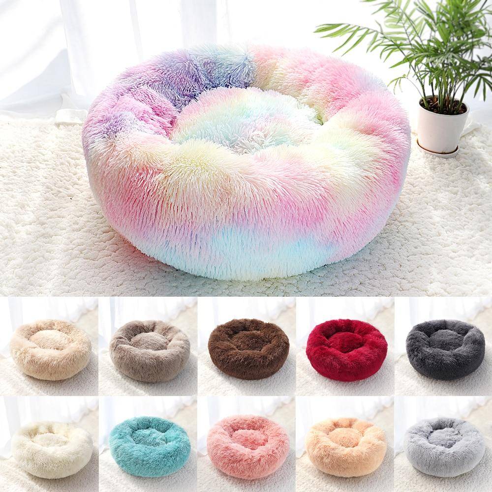 Husdjur Hundsäng Varm fleece Runt Hund Kennelhus Lång Plysch Vinter Husdjur Hundsängar För Medium Stora Hundar Katter Mjuk Soffa Kuddmattor mörkgrå fä