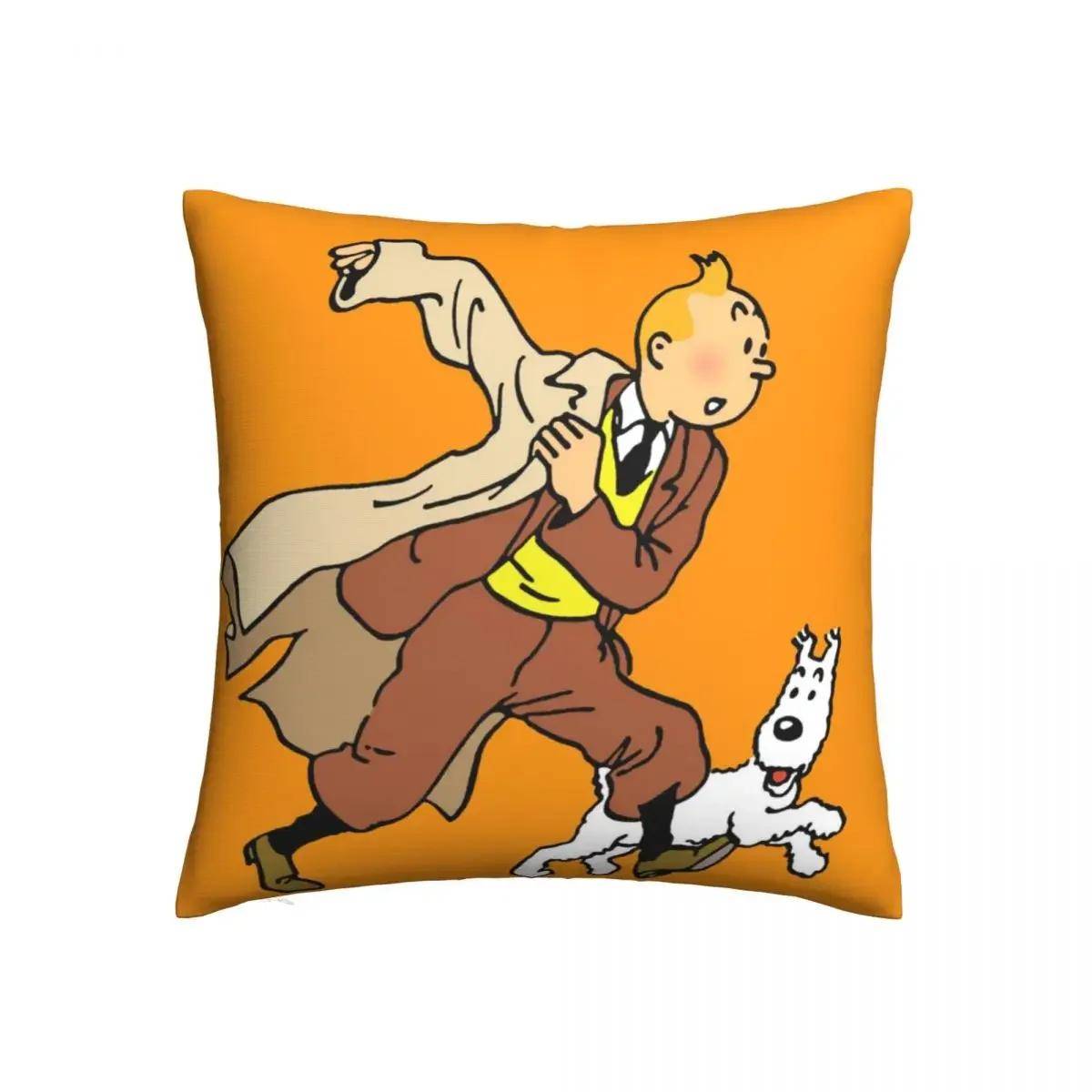 Teckning Prydnadskuddfodral Tintins äventyr Fantasy Serier Kort Plus Kuddfodral Hem Soffa Stol Dekorativ Ryggsäck beige