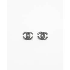 CHANEL Coco Mark Rhinestone Earrings - Grey