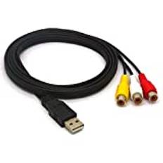 Tomost USB till 3 RCA-kabel, 1,5 meter lång USB 2.0 hane till 3RCA honkontakt splitter ljud video AV-komposit adaptersladd för TV PC HDD DVR (1,5 meter)