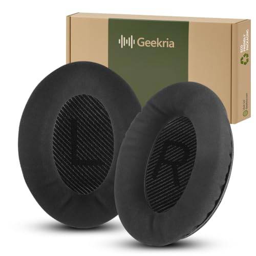 Geekria Comfort laminerade tygersättande öronkuddar kompatibla med Bose QC45/QC35/QC35II, QC35 II Gaming, SoundLink, SoundTrue Around-Ear QuietComfort SE hörlurar (svart)