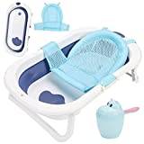 Ikodm 3-i-1 babybadkar med termometer | badmatta | Baby-hårtvättskopp, ergonomiskt babybadkar vikbart, utrymmesbesparande, för nyfödda småbarn från 0–3 år (blå)
