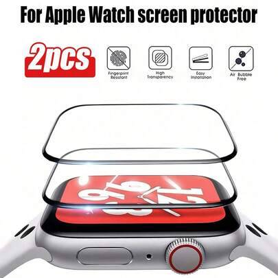 2 st. 3D-skärmskyddsfilm med böjda kanter, kompatibel med Apple Watch 49 mm, 46 mm, 45 mm, 42 mm, 40 mm, 44 mm, Ultra 3 SE, 3-serien 11, 10, 9, 8, 7 [ - Svart (Multi-size)