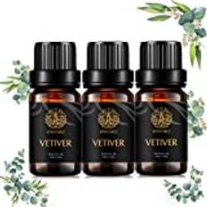 Aromaterapi eteriska oljor set, 100 % ren och terapeutisk kvalitet vetiver eteriska oljor doftkit, 3 x 10 ml vetiver aromaterapi eteriska oljor doftoljor set för diffusor, luftfuktare, massage