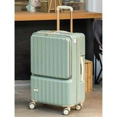 1pc 20-Inch Women Front Opening Suitcase, Highly Attractive Front Zipper Travel Luggage With Quiet Swivel Wheels, Lightweight Japan Style Carry On Lug - Green - 20 inch