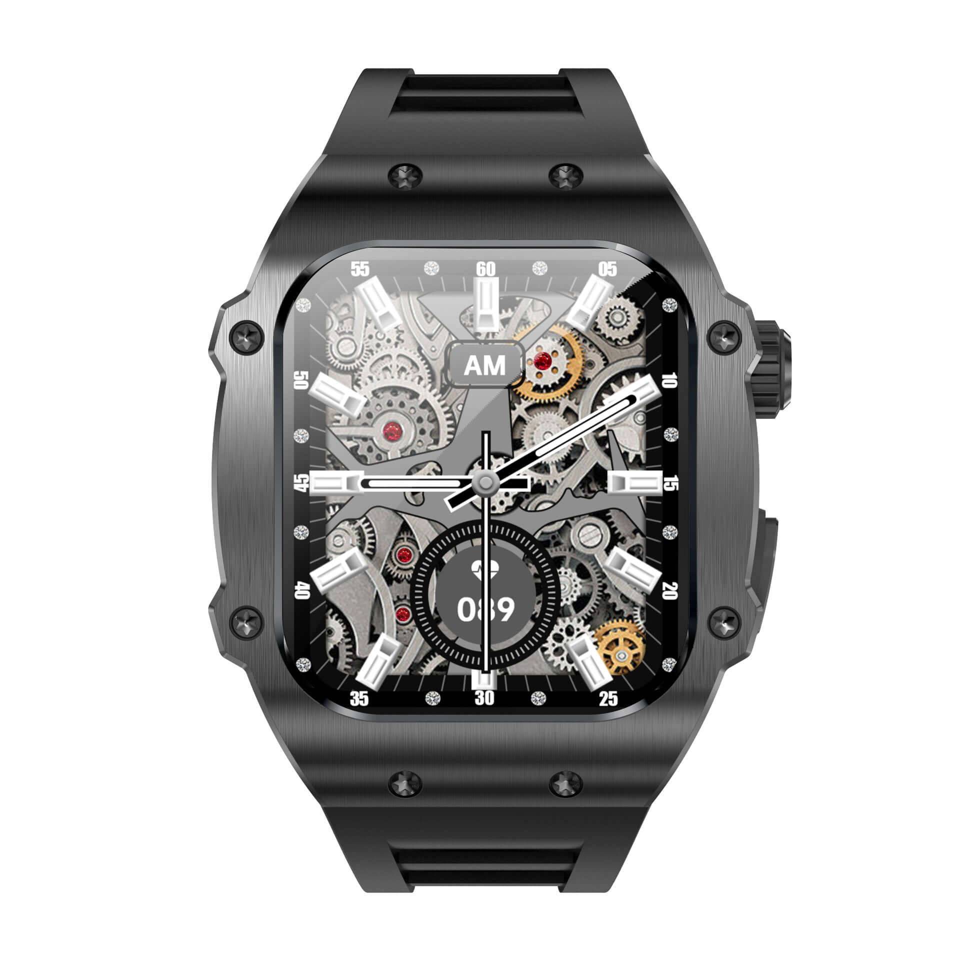 Men Waterproof Smart Watch BT Calling Heart Rate Monitor - Black Frame Black Strap