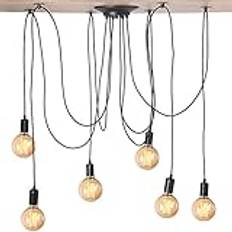 Taklampa, retro industriell hängande lampa 6 huvuden ljushållare taklampa för E27 lampa hängande lampa vardagsrum ditt heminredning och matsal (2m)